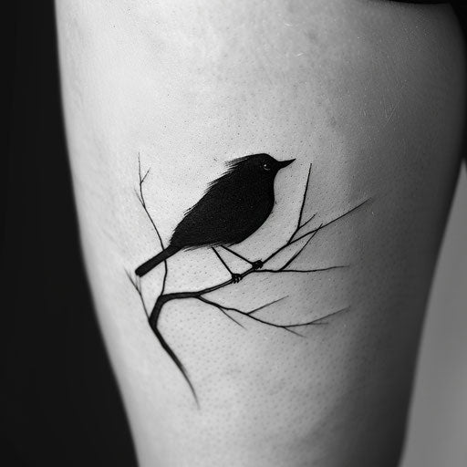 Minimalist black and white robin silhouette