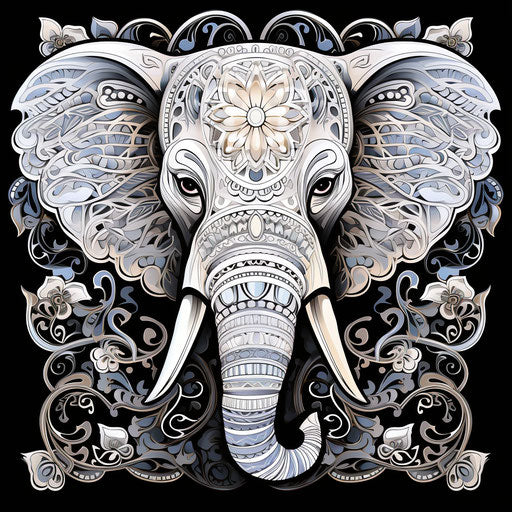 Elephant coloring page with intricate nature-inspired design