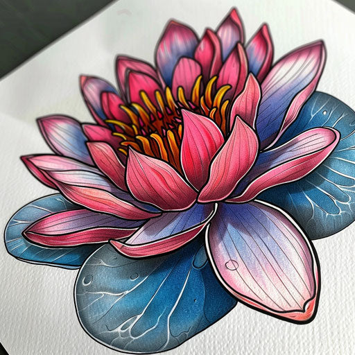 Neo-traditional water lily tattoo design