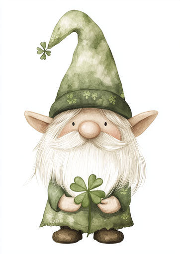 Cute gnome with Irish hat and shamrocks - Clipart art
