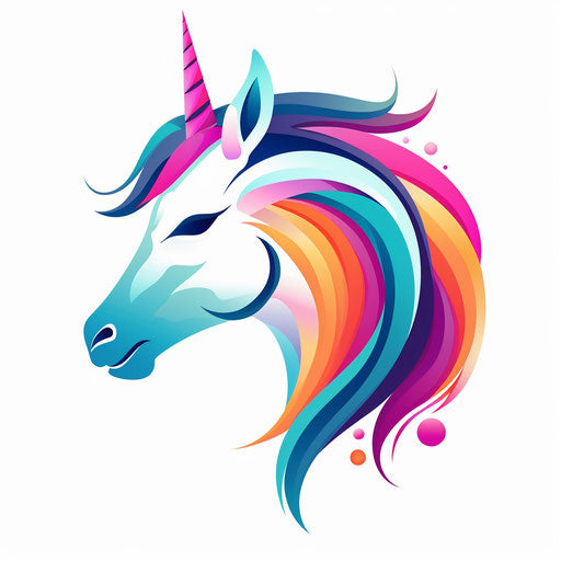 Unicorn head illustration in a minimalist style, on white background