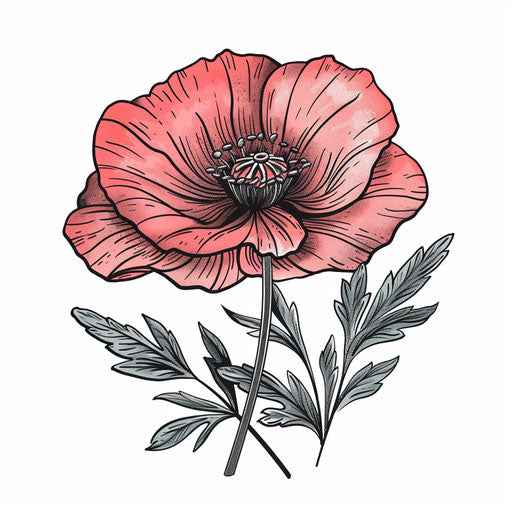 Retro style poppy tattoo illustration