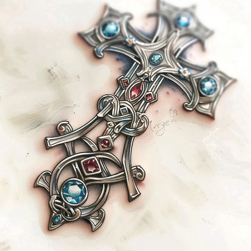 Elegant Celtic cross adorned with crystals and gemstones