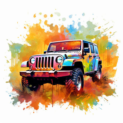 Impressionistic Art style Jeep clipart on white background