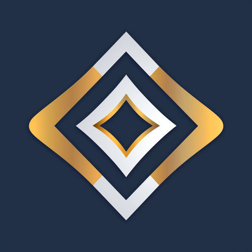 Modern logo in white and gold on dark blue background