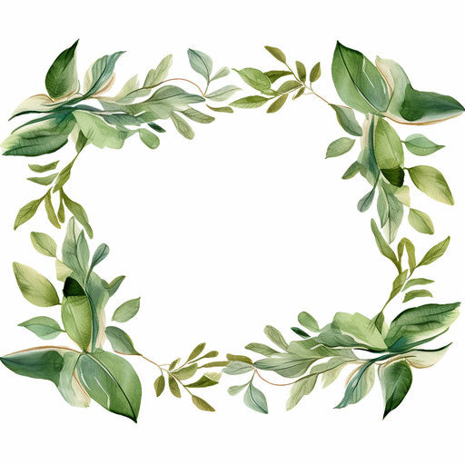Leaf border clipart in the style of Oil painting, on a white background