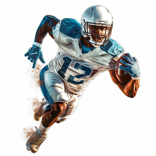 Football player clipart on white background with dynamic colors