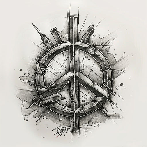 Edgy peace tattoo sketch in a punk rock style