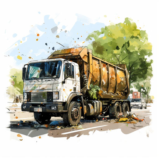 Garbage truck in oil painting style