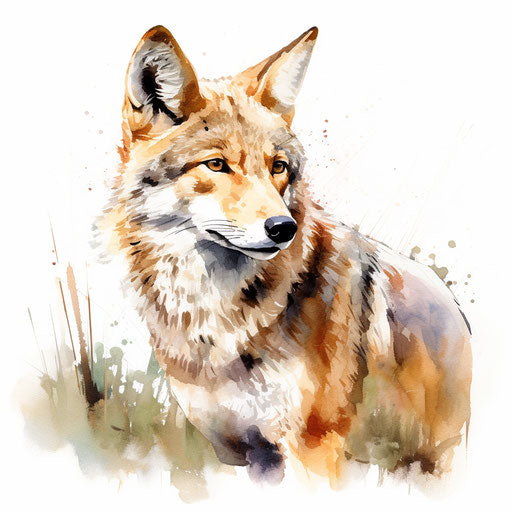 Coyote clipart in the style of Oil painting, on a white background