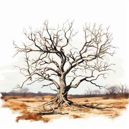 Bare tree in Oil painting style on white background