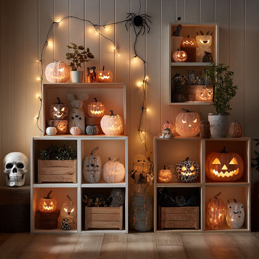 White Shelves Adorned for a Halloween Celebration