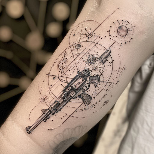 Magical gun tattoo casting spells