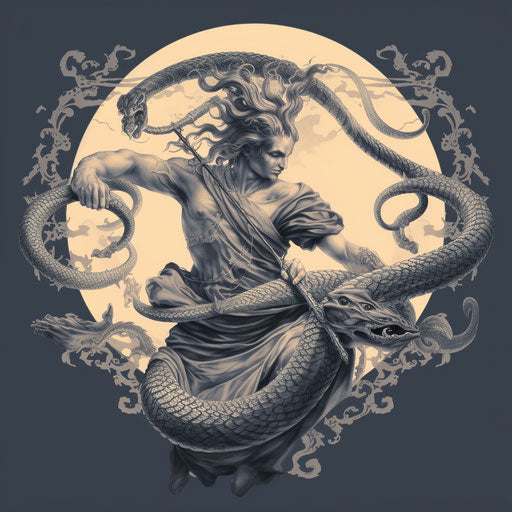 Vintage god illustration in black and white style