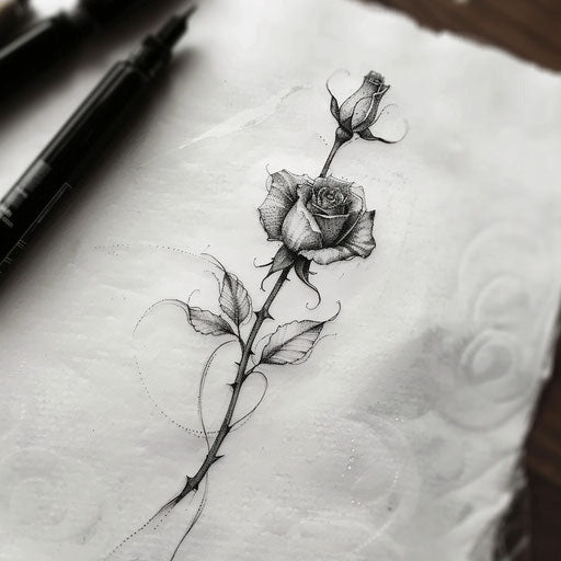 Sketch of an amber rose tattoo in monochromatic style