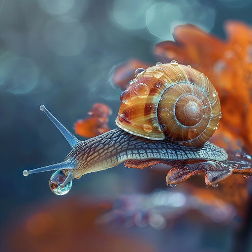 Snail with a raindrop on its shell