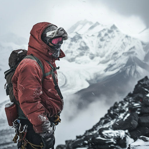 Mountaineer in snowstorm atop the Himalayas