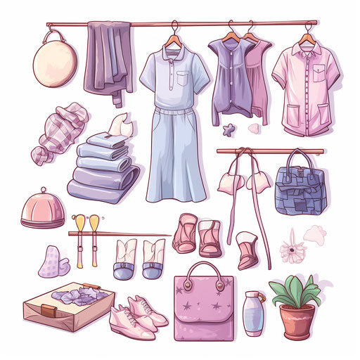 Clothing in Pastel Colors Art style, on white background