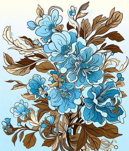 Blue leaves and blue flowers, traditional Japanese style