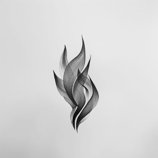 Minimalistic flame tattoo concept in black and grey on white