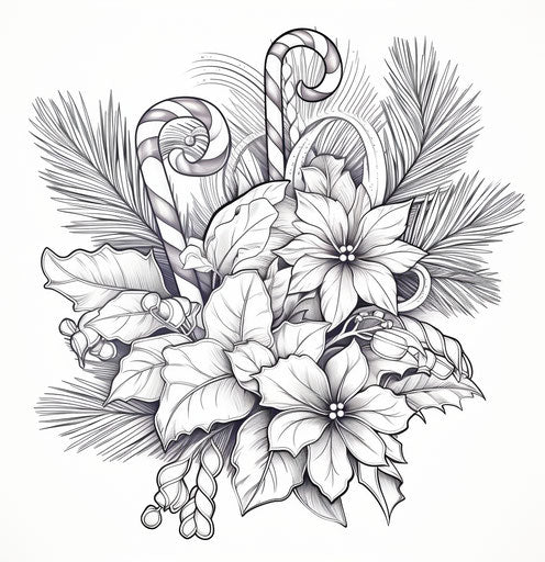 Christmas candy canes coloring pages, floral accents style