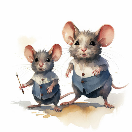 Mice illustration in the style of Chiaroscuro Art, on white background