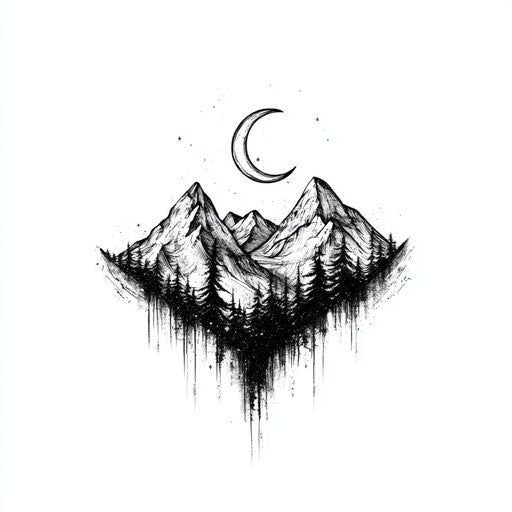Minimalist moon and mountain range arm tattoo