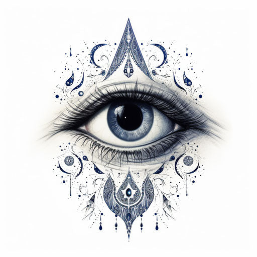 Symbols of the all-seeing eye with moon and stars on white background