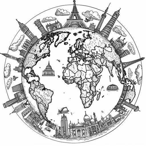 World of Landmarks: Coloring Book Page