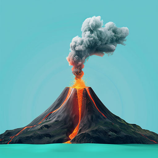 Realistic volcano clipart on flat, serene aqua background