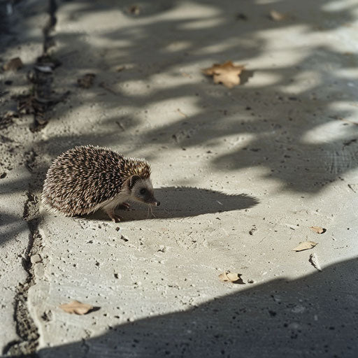 A hedgehog and its shadow at noon, a dual portrayal of form and companion.