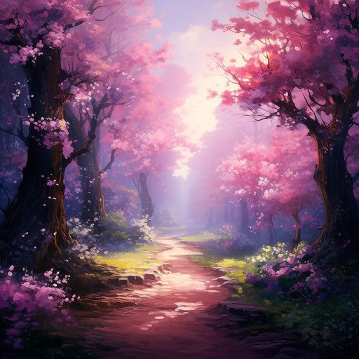 Forest of flowers under bright sun, fanciful landscapes