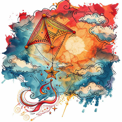 Festive tattoo sketch of a colorful kite