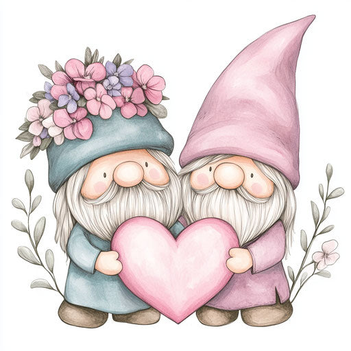 Valentine's Day gnomes with flowery hats