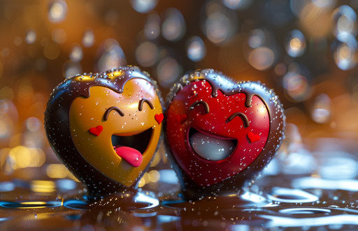 Cartoon love with chocolate and heart emotion with smiles