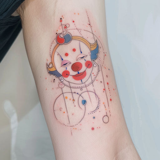 Clown tattoo inspired by children's illustrations