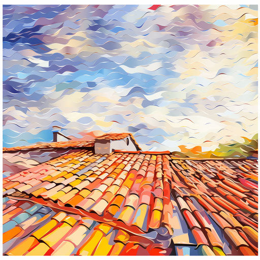 Roof drawing in the style of Impressionistic Art, on white background