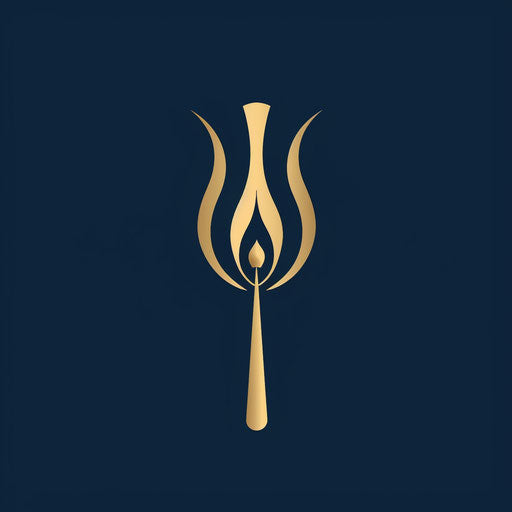 Restaurant logo in white and gold with dark blue background