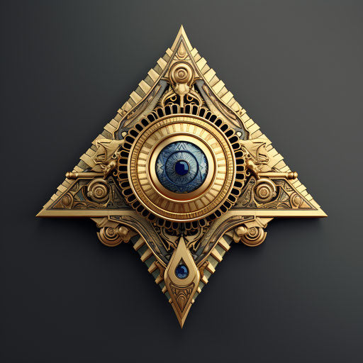 Circular golden all-seeing eye, organic geometric shapes style