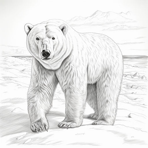 Polar bear coloring page in photorealistic style