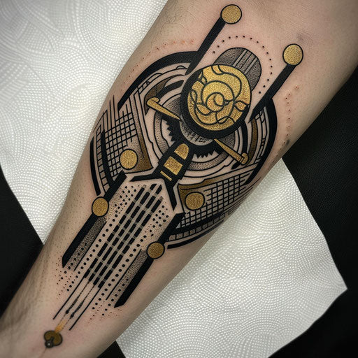 Art deco tattoo of the Labyrinth in black and gold