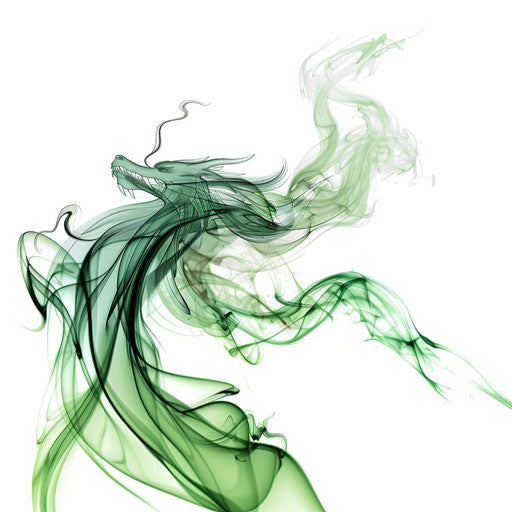 Ethereal green smoke dragon on white background