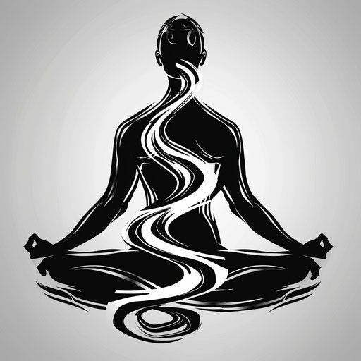 Symbolic tattoo of a yogi in black and silver