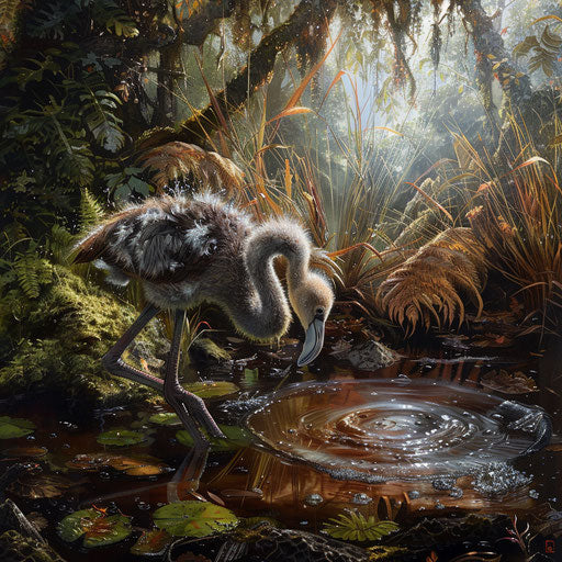 Flamingo chick's first encounter with water