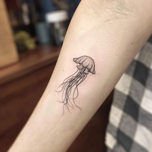 Simple jellyfish tattoo design, clean lines, minimal color