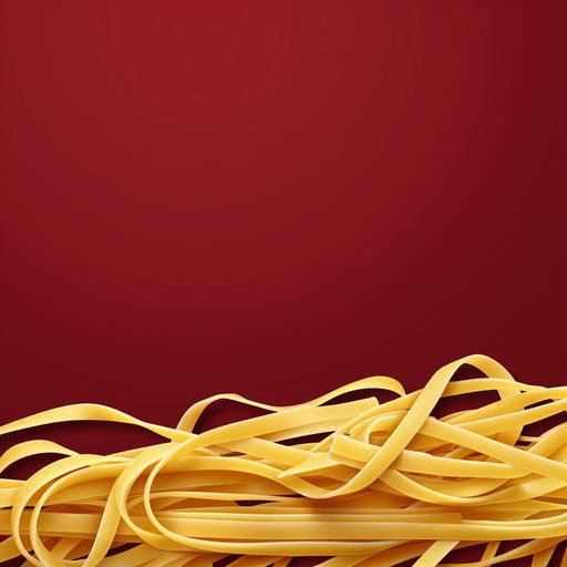 Flat maroon background with pasta clipart in realistic depiction