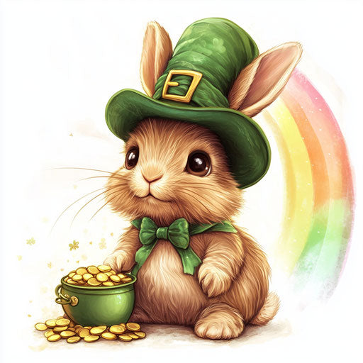 St. Patrick's Day, a Cute Bunny in Green and Hat