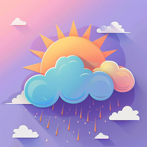 Weather clipart in realistic style on random color background