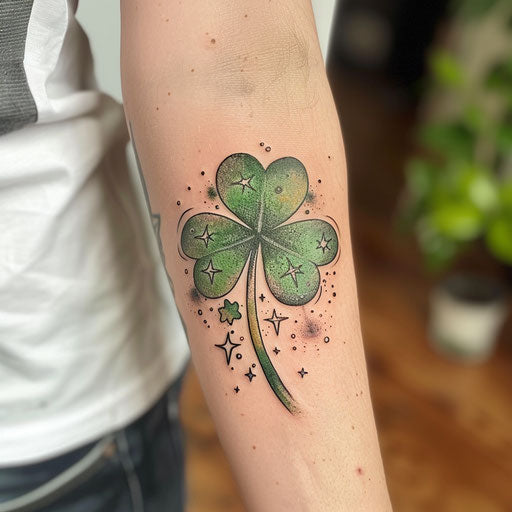 Surreal shamrock tattoo with green space and stars