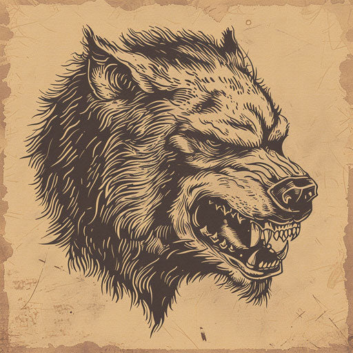 Vintage werewolf sketch with sepia tones